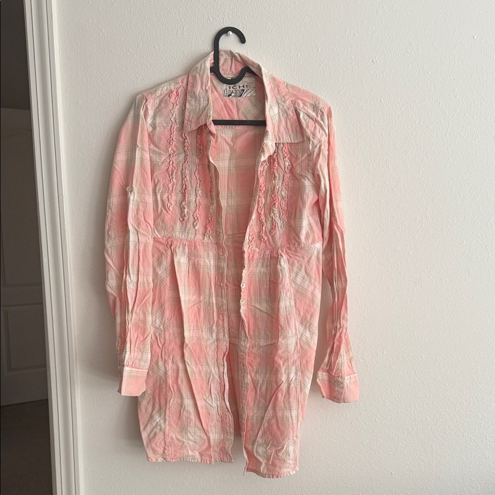 Echo Pink Plaid Shirt with Lace Accents